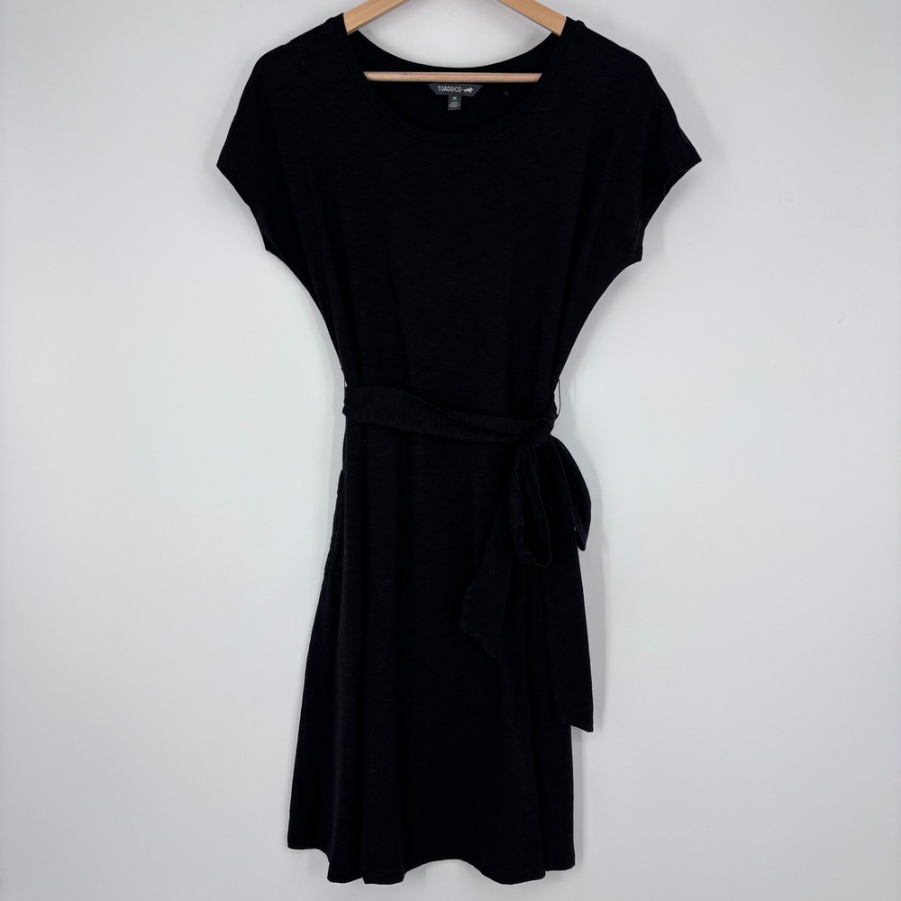 Toad&Co Cue Wrap Dress Womens M Black Organic Cotton Tencel Short Sleeve LBD